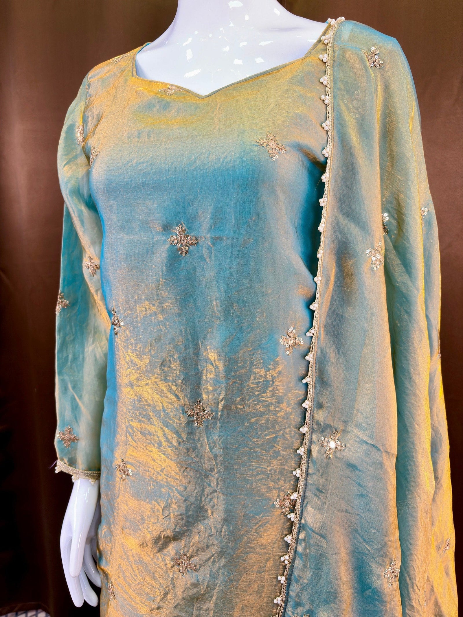 Sea Green Fandy Top Sharara Set ClothsVilla