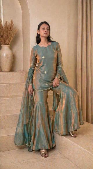 Sea Green Fandy Top Sharara Set ClothsVilla