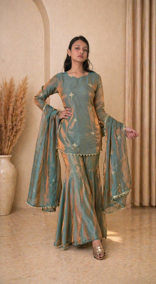 Sea Green Fandy Top Sharara Set ClothsVilla