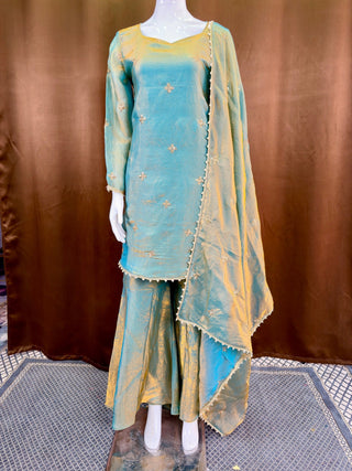 Sea Green Fandy Top Sharara Set ClothsVilla