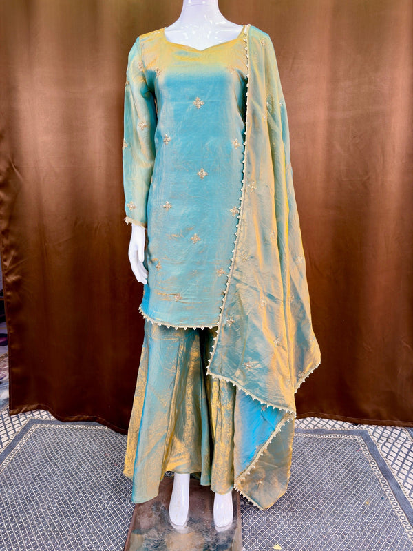 Sea Green Fandy Top Sharara Set ClothsVilla