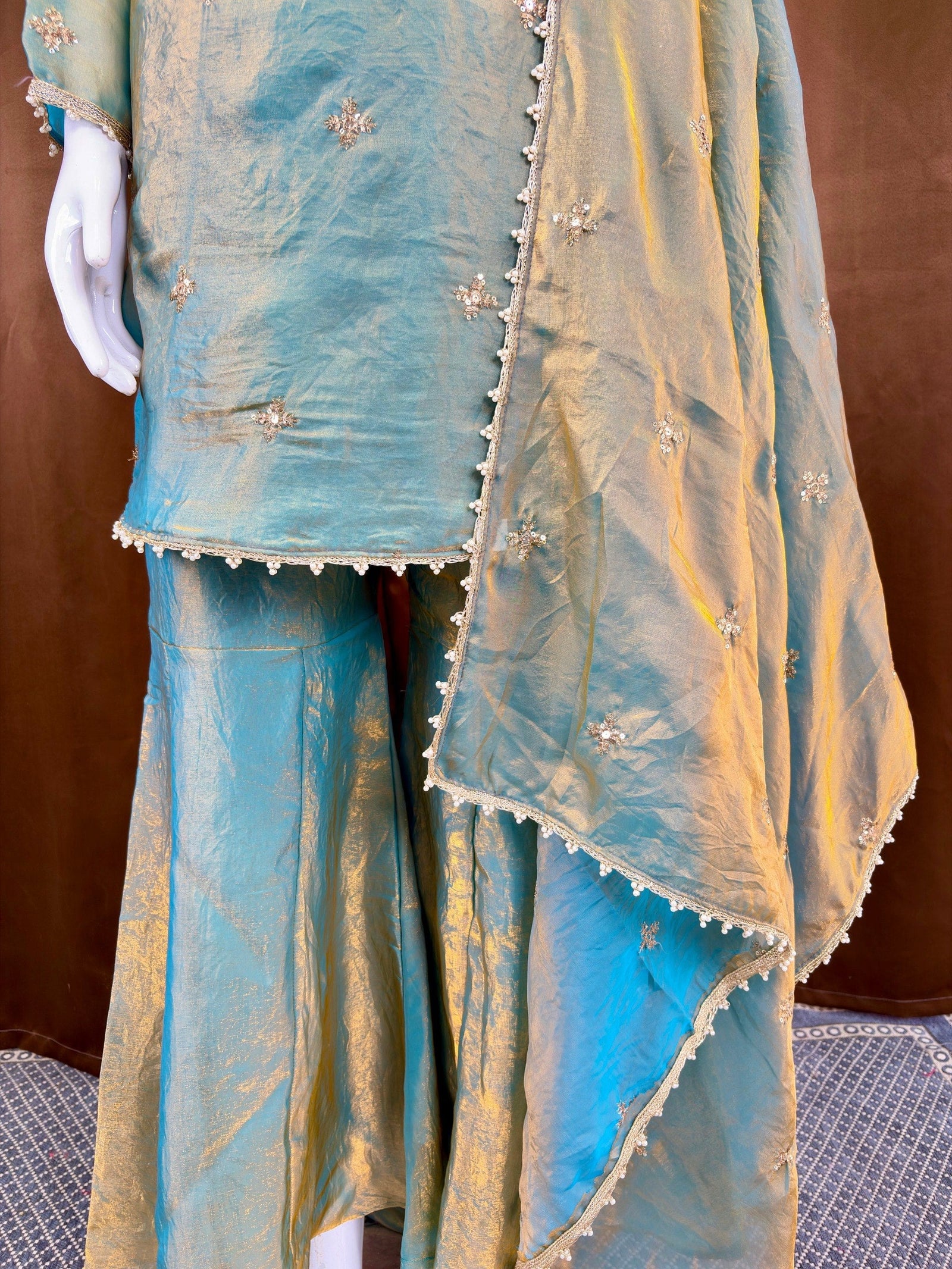 Sea Green Fandy Top Sharara Set ClothsVilla