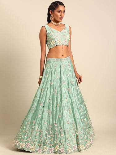 Sea Green Georgette heavy Sequinse embroidery Semi-Stitched Lehenga choli & Dupatta Clothsvilla