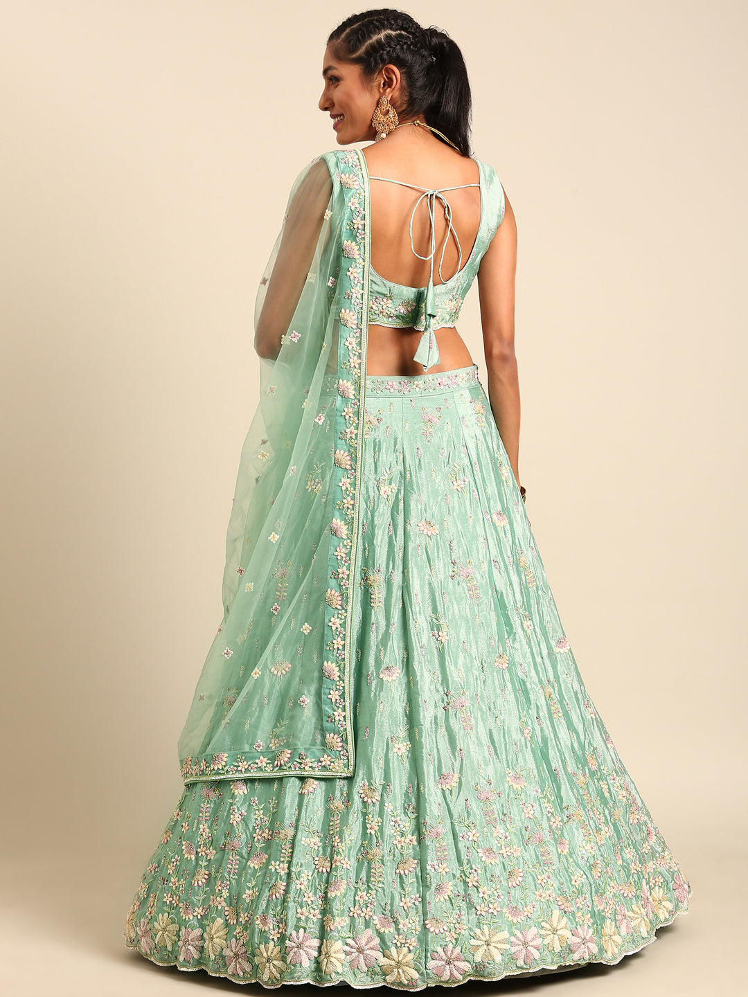Sea Green Georgette heavy Sequinse embroidery Semi-Stitched Lehenga choli & Dupatta Secondary image
