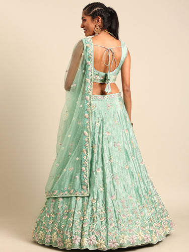 Sea Green Georgette heavy Sequinse embroidery Semi-Stitched Lehenga choli & Dupatta Clothsvilla