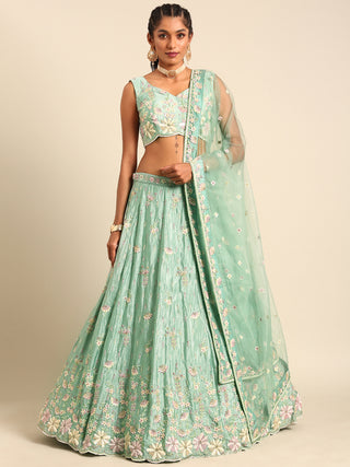 Sea Green Georgette heavy Sequinse embroidery Semi-Stitched Lehenga choli & Dupatta Clothsvilla