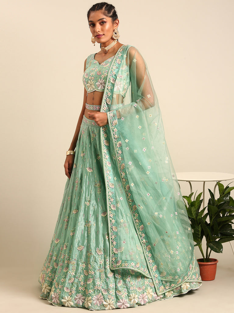 Sea Green Georgette heavy Sequinse embroidery Semi-Stitched Lehenga choli & Dupatta Clothsvilla