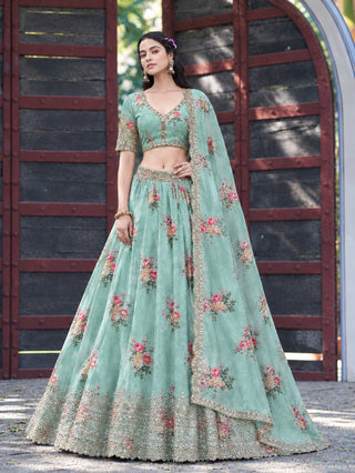 Sea Green Georgette Lehenga Choli ClothsVilla