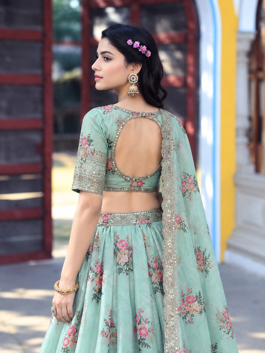 Sea Green Georgette Lehenga Choli ClothsVilla