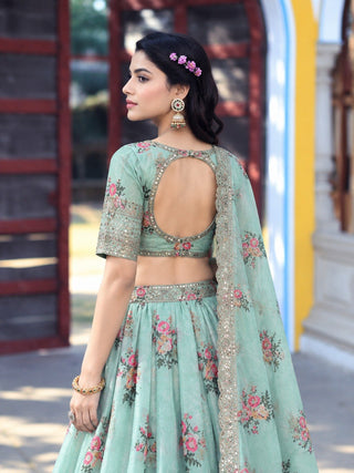 Sea Green Georgette Lehenga Choli ClothsVilla