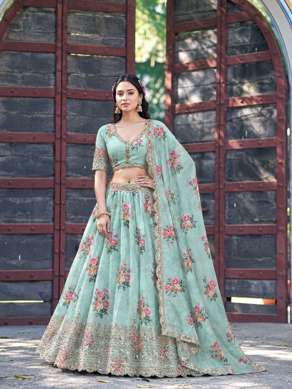 Sea Green Georgette Lehenga Choli ClothsVilla