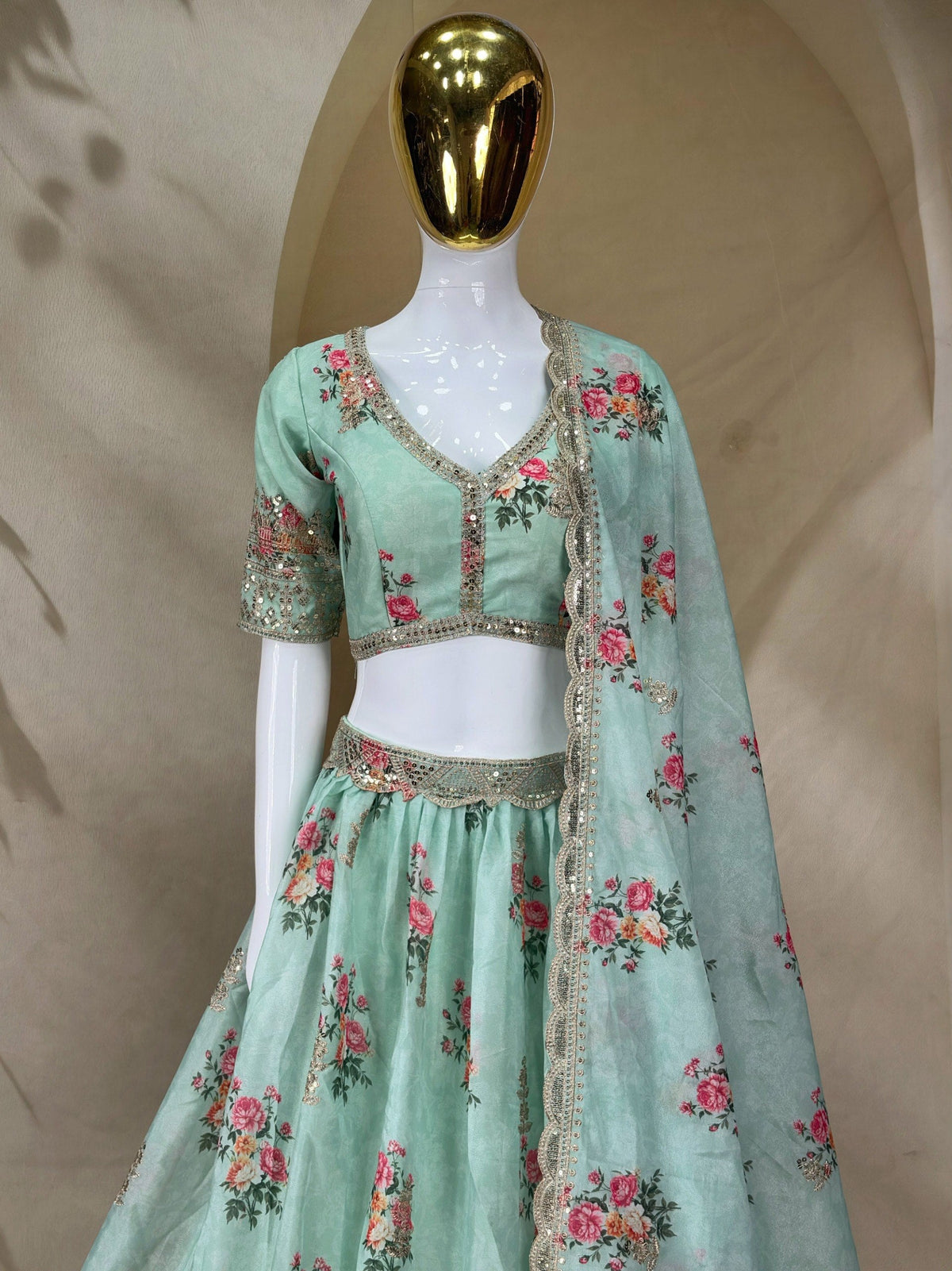 Sea Green Georgette Lehenga Choli ClothsVilla