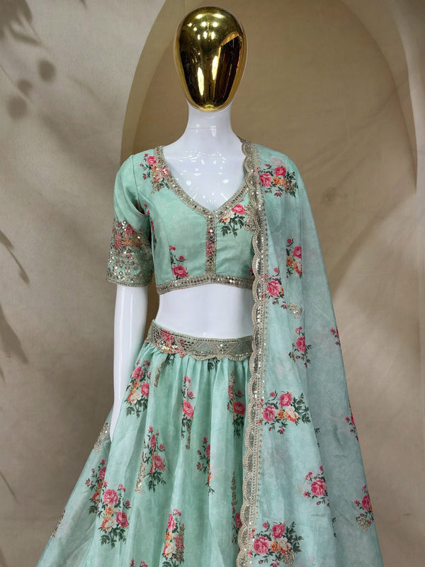 Sea Green Georgette Lehenga Choli ClothsVilla