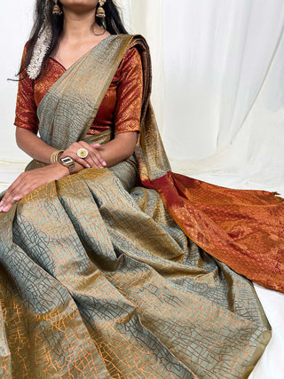 Sea Green Handwoven Kanchipuram Zari Weaving Saree with Unstitched Blouse Piece ClothsVilla
