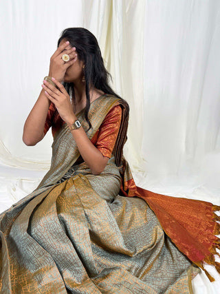 Sea Green Handwoven Kanchipuram Zari Weaving Saree with Unstitched Blouse Piece ClothsVilla