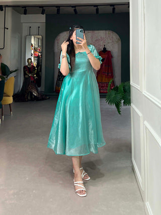 Sea Green Luxuriously Plain Burberry Silk Frock for Effortless Summer Elegance ClothsVilla