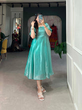 Load image into Gallery viewer, Sea Green Luxuriously Plain Burberry Silk Frock for Effortless Summer Elegance ClothsVilla