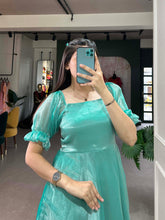 Load image into Gallery viewer, Sea Green Luxuriously Plain Burberry Silk Frock for Effortless Summer Elegance ClothsVilla