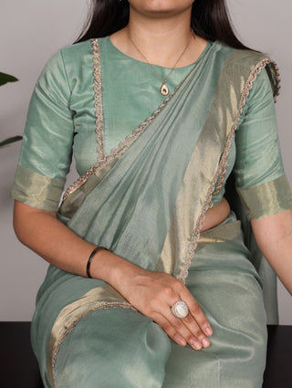 Sea Green Mannat Silk Saree with Zari Weaving & Lace Border ClothsVilla