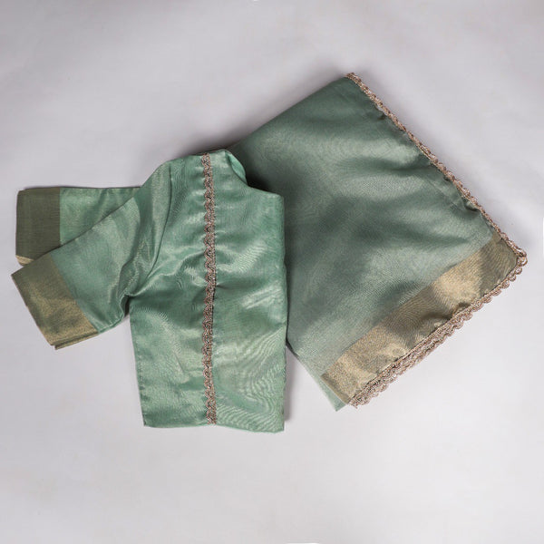 Sea Green Mannat Silk Saree with Zari Weaving & Lace Border ClothsVilla