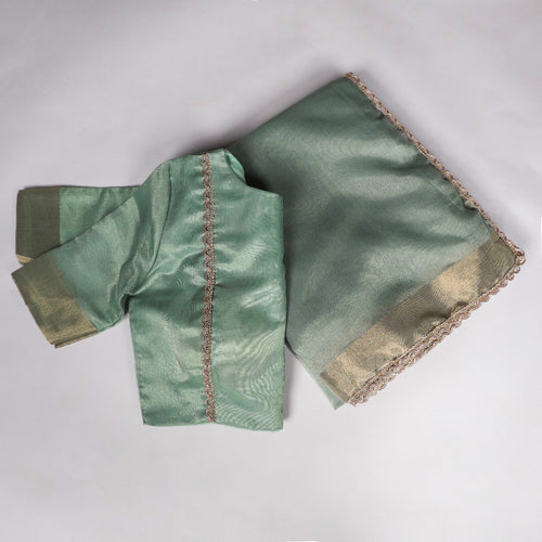 Sea Green Mannat Silk Saree with Zari Weaving & Lace Border ClothsVilla