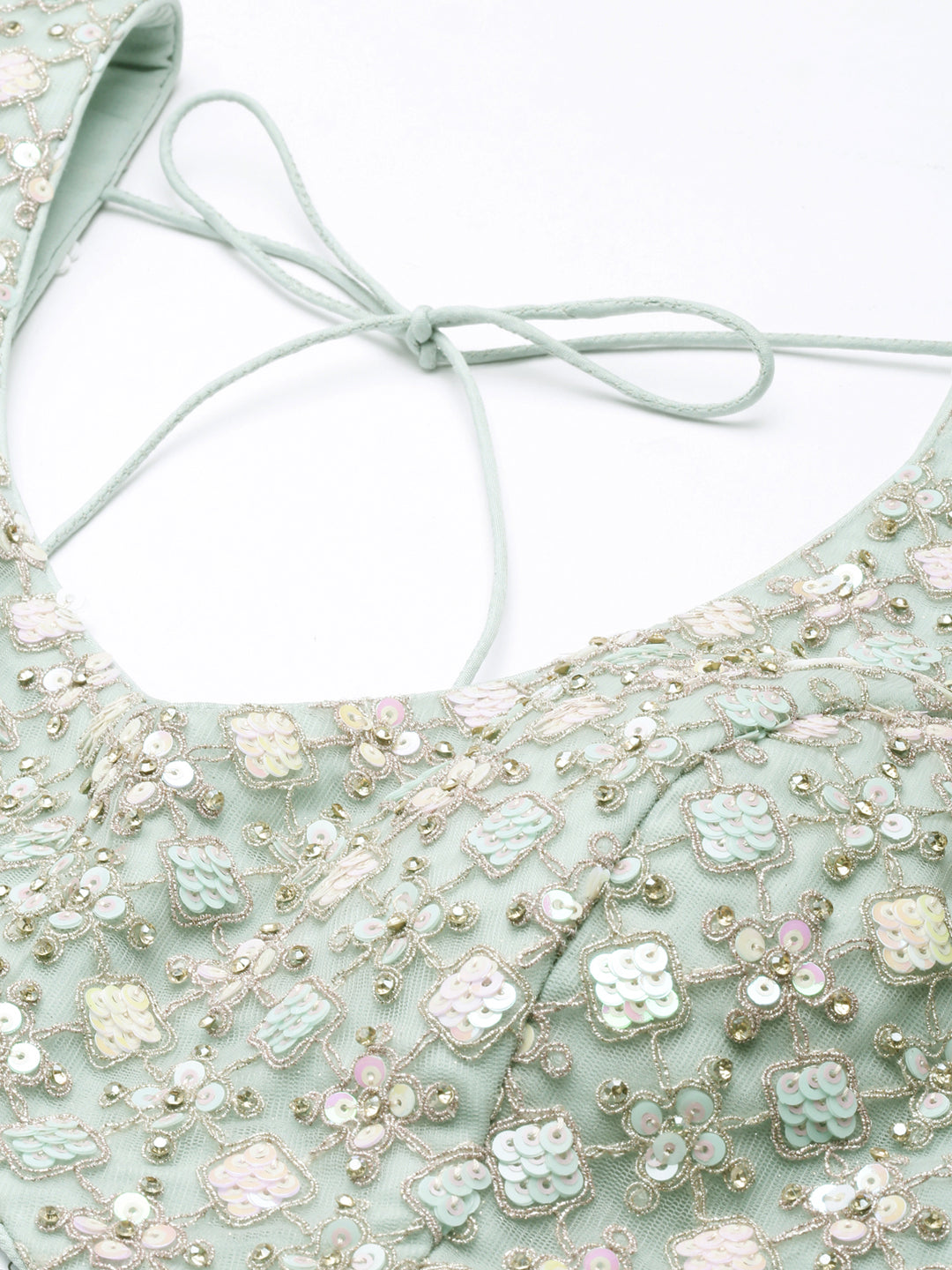 Sea green Net Multi Sequins with heavy Zarkan embroidery Semi-Stitched Lehenga choli & Dupatta Clothsvilla