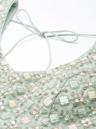 Sea green Net Multi Sequins with heavy Zarkan embroidery Semi-Stitched Lehenga choli & Dupatta Clothsvilla
