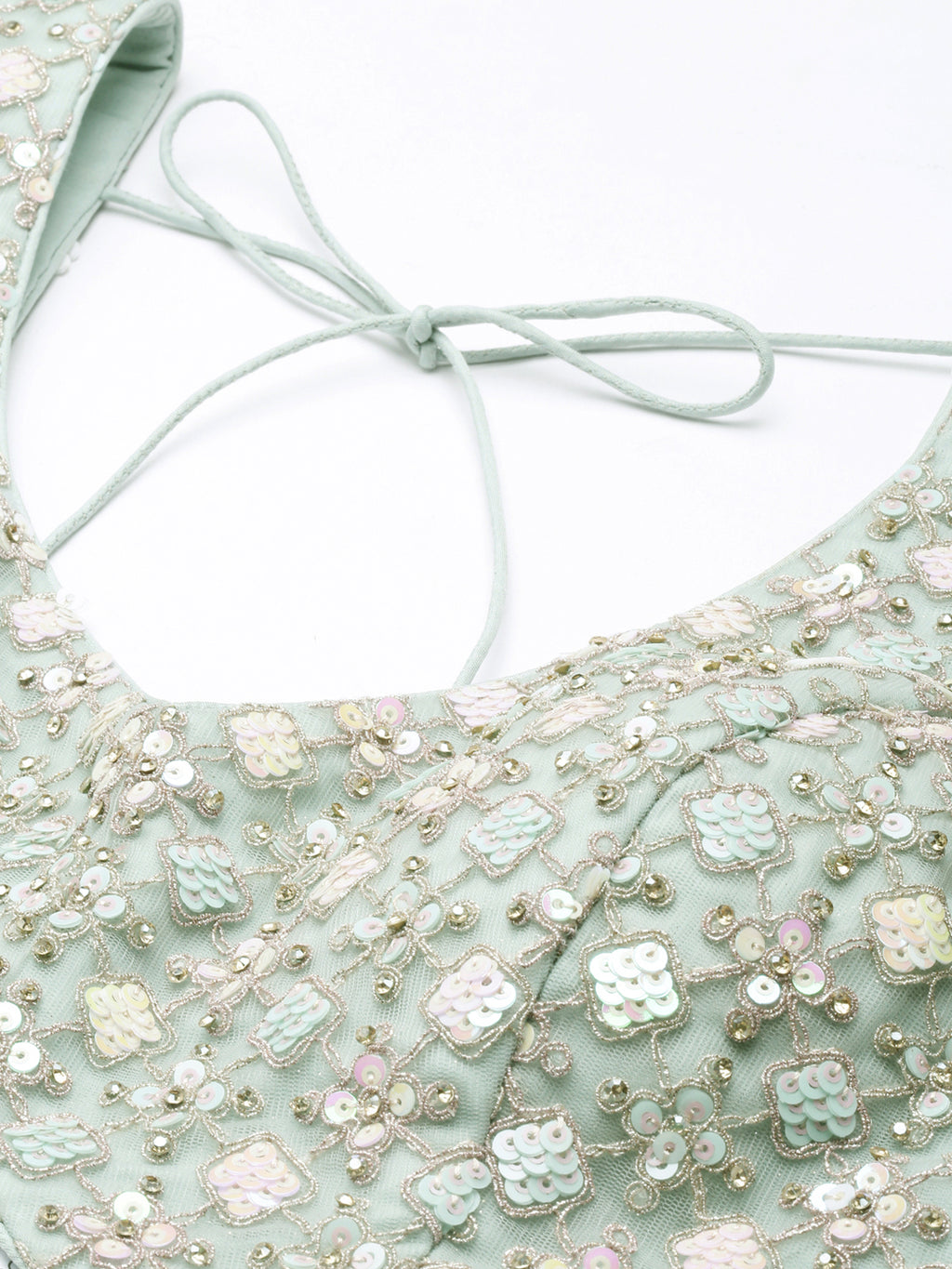 Sea green Net Multi Sequins with heavy Zarkan embroidery Semi-Stitched Lehenga choli & Dupatta Clothsvilla