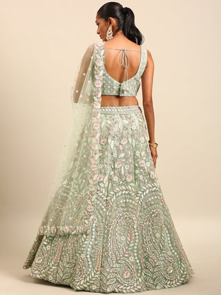 Sea green Net Multi Sequins with heavy Zarkan embroidery Semi-Stitched Lehenga choli & Dupatta Clothsvilla