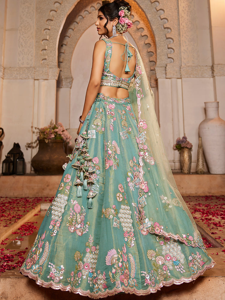 Sea Green Net Sequinse embroidery Semi-Stitched Lehenga choli & Dupatta ClothsVilla