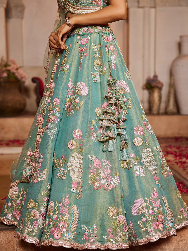 Sea Green Net Sequinse embroidery Semi-Stitched Lehenga choli & Dupatta ClothsVilla