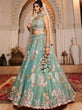 Load image into Gallery viewer, Sea Green Net Sequinse embroidery Semi-Stitched Lehenga choli &amp; Dupatta ClothsVilla