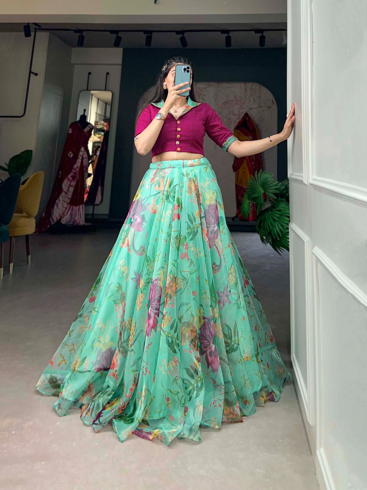 Sea Green Organza Lehenga Co-ord Set for Effortless Elegance ClothsVilla