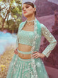 Load image into Gallery viewer, Sea Green Organza Sequins embroidery Semi-Stitched Lehenga choli &amp; Dupatta ClothsVilla