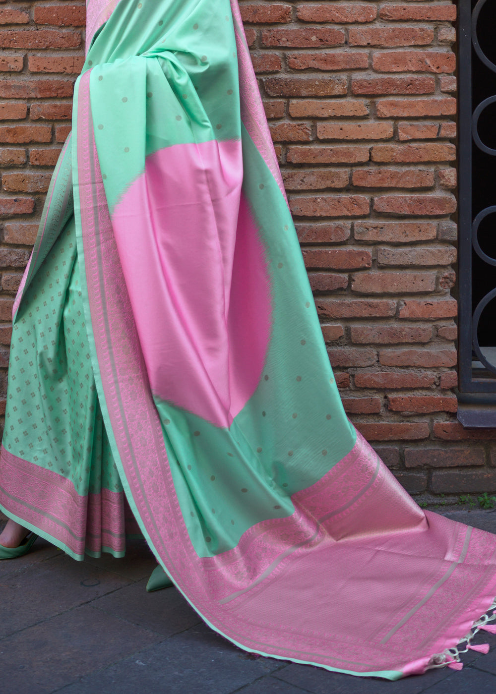 Sea Green Regal Banarasi Soft Silk Saree with Intricate Timeless Design & Blouse Piece ClothsVilla