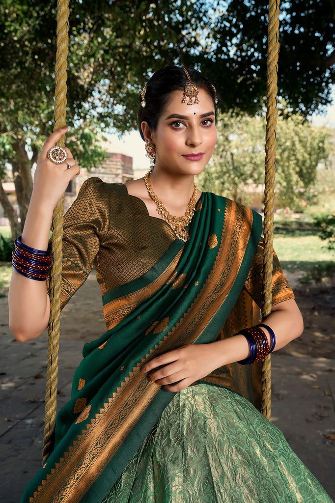 Sea Green Royal Jacquard Silk Pattu Lehenga Choli Collection with Zari Work ClothsVilla