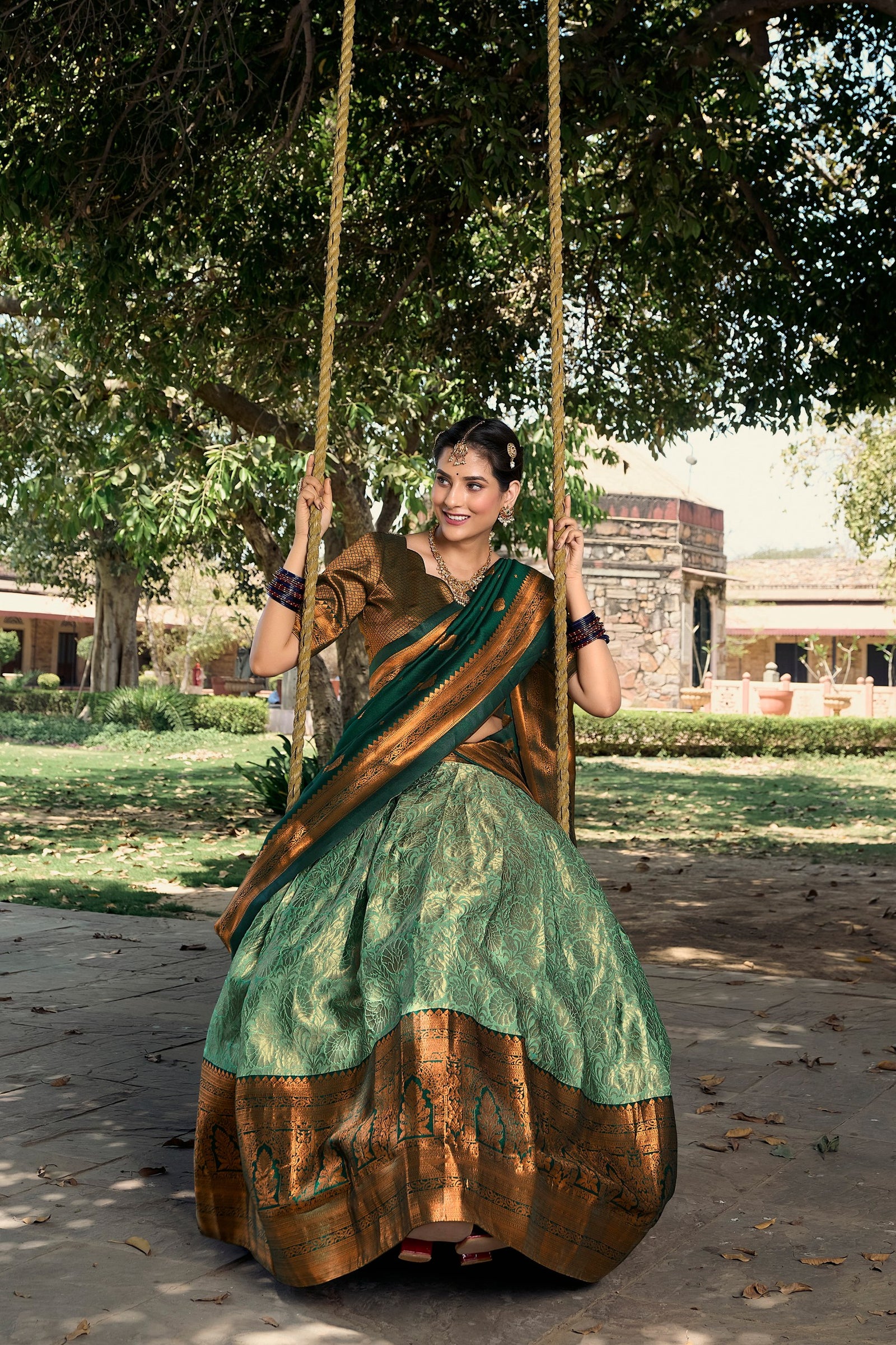 Sea Green Royal Jacquard Silk Pattu Lehenga Choli Collection with Zari Work ClothsVilla