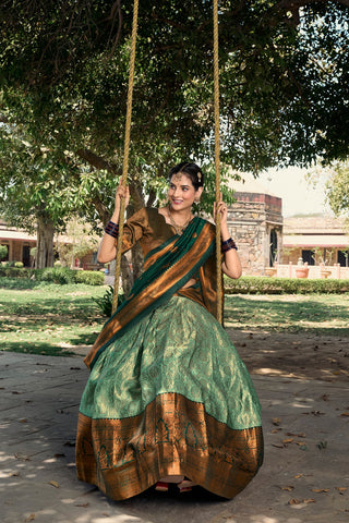 Sea Green Royal Jacquard Silk Pattu Lehenga Choli Collection with Zari Work ClothsVilla