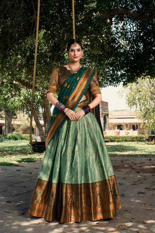 Sea Green Royal Jacquard Silk Pattu Lehenga Choli Collection with Zari Work ClothsVilla
