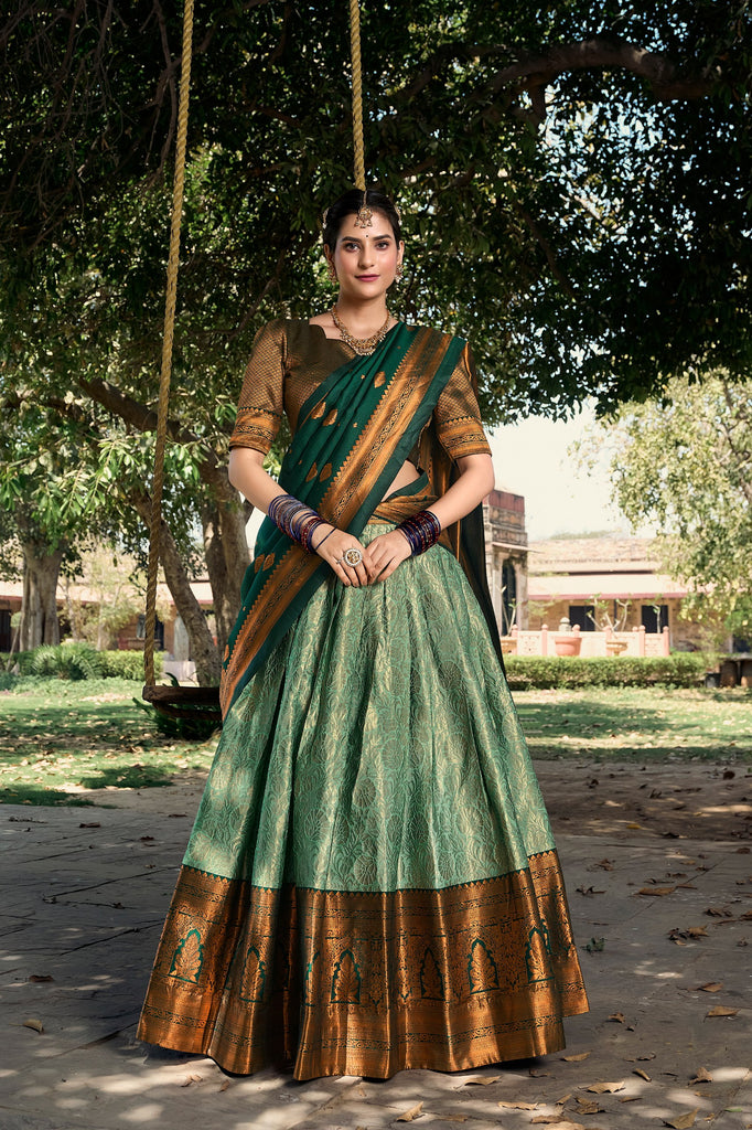 Sea Green Royal Jacquard Silk Pattu Lehenga Choli Collection with Zari Work ClothsVilla