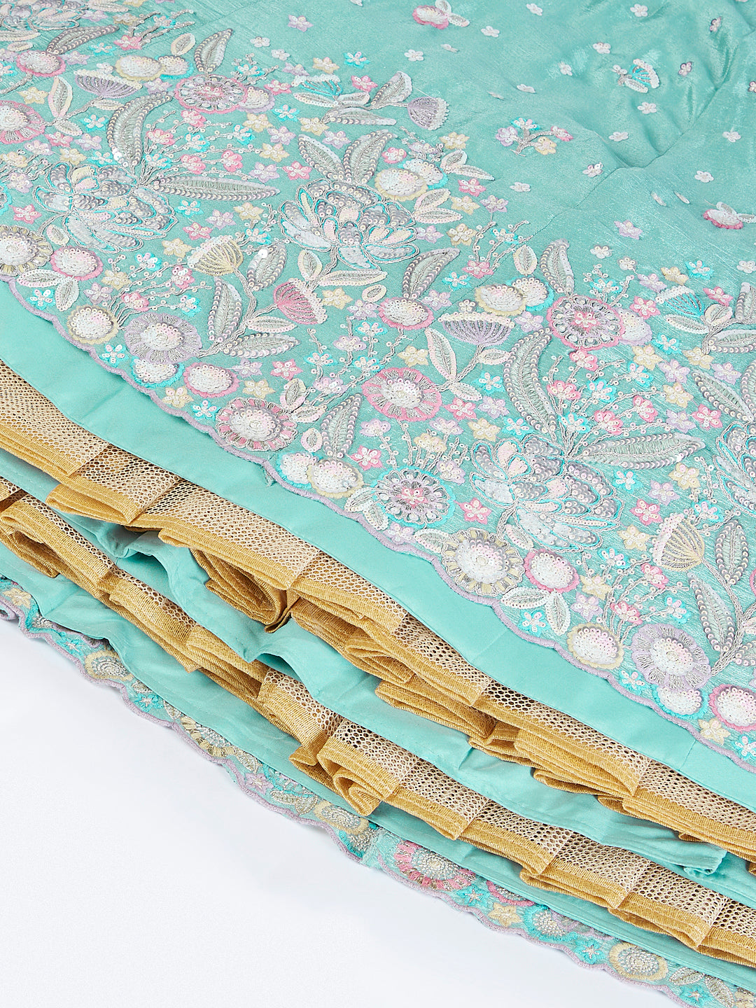 Sea Green Shimmer Sequined & Embroidered Semi-Stitched Lehenga Choli Set ClothsVilla