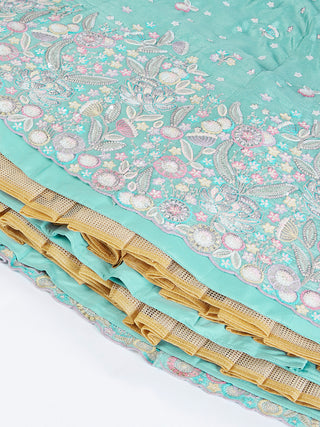 Sea Green Shimmer Sequined & Embroidered Semi-Stitched Lehenga Choli Set ClothsVilla