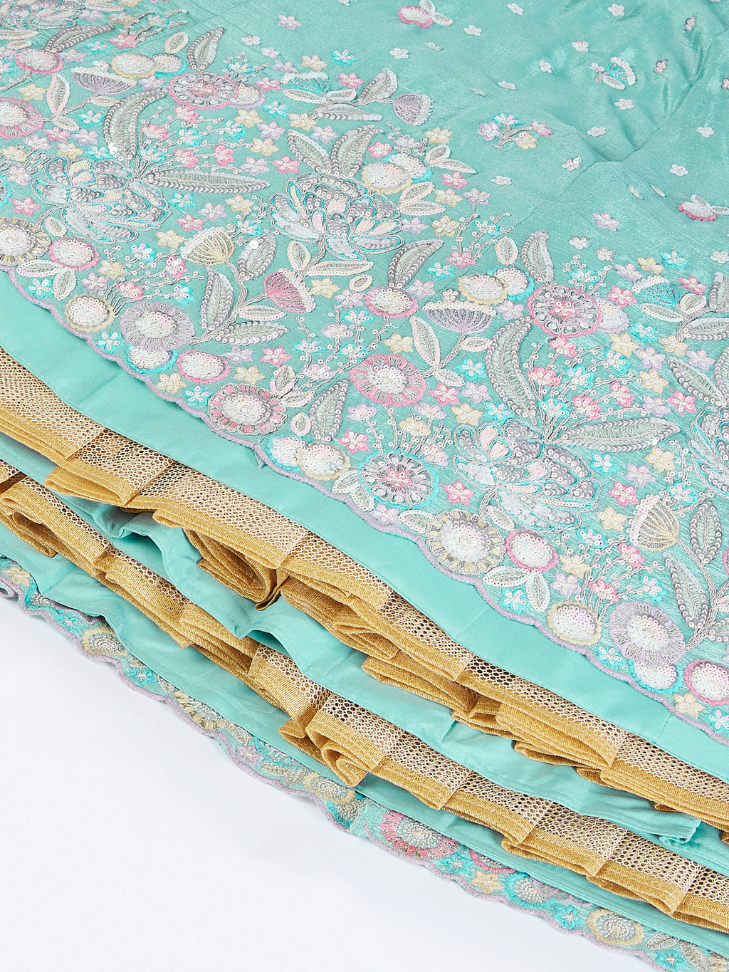 Sea Green Shimmer Sequined & Embroidered Semi-Stitched Lehenga Choli Set ClothsVilla