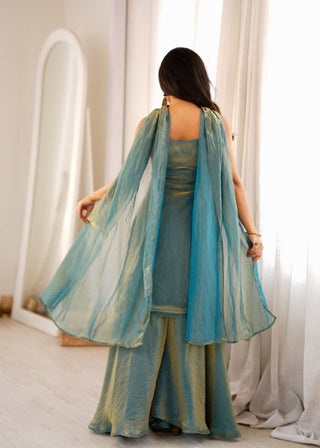 Sea Green Silk Embroidered Sharara Set ClothsVilla