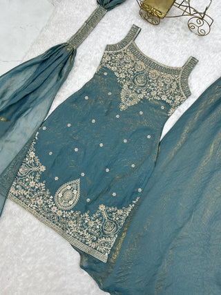 Sea Green Silk Embroidered Sharara Set ClothsVilla