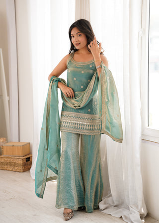 Sea Green Silk Kurta Set with Dupatta ClothsVilla