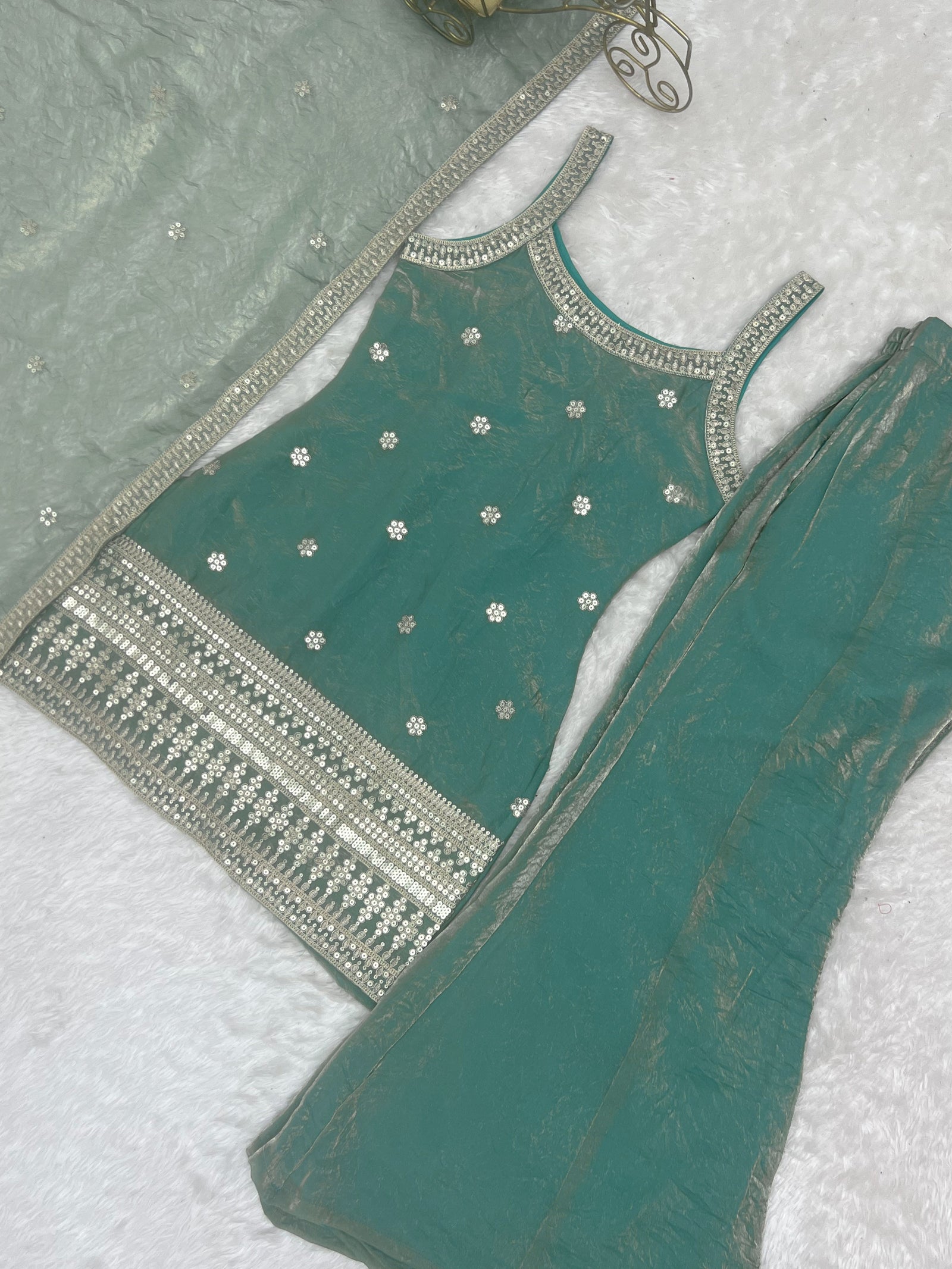 Sea Green Silk Kurta Set with Dupatta ClothsVilla