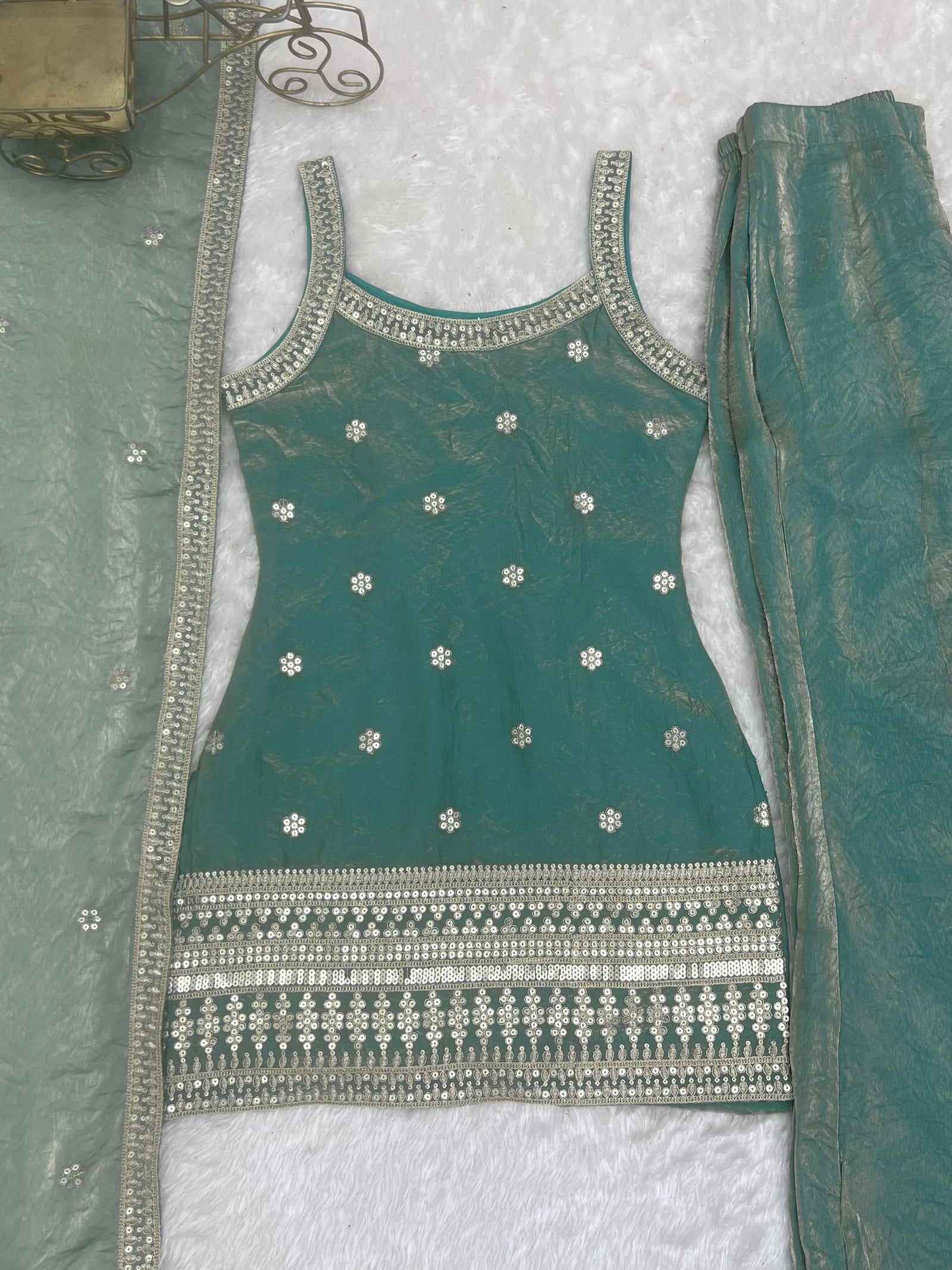 Sea Green Silk Kurta Set with Dupatta ClothsVilla