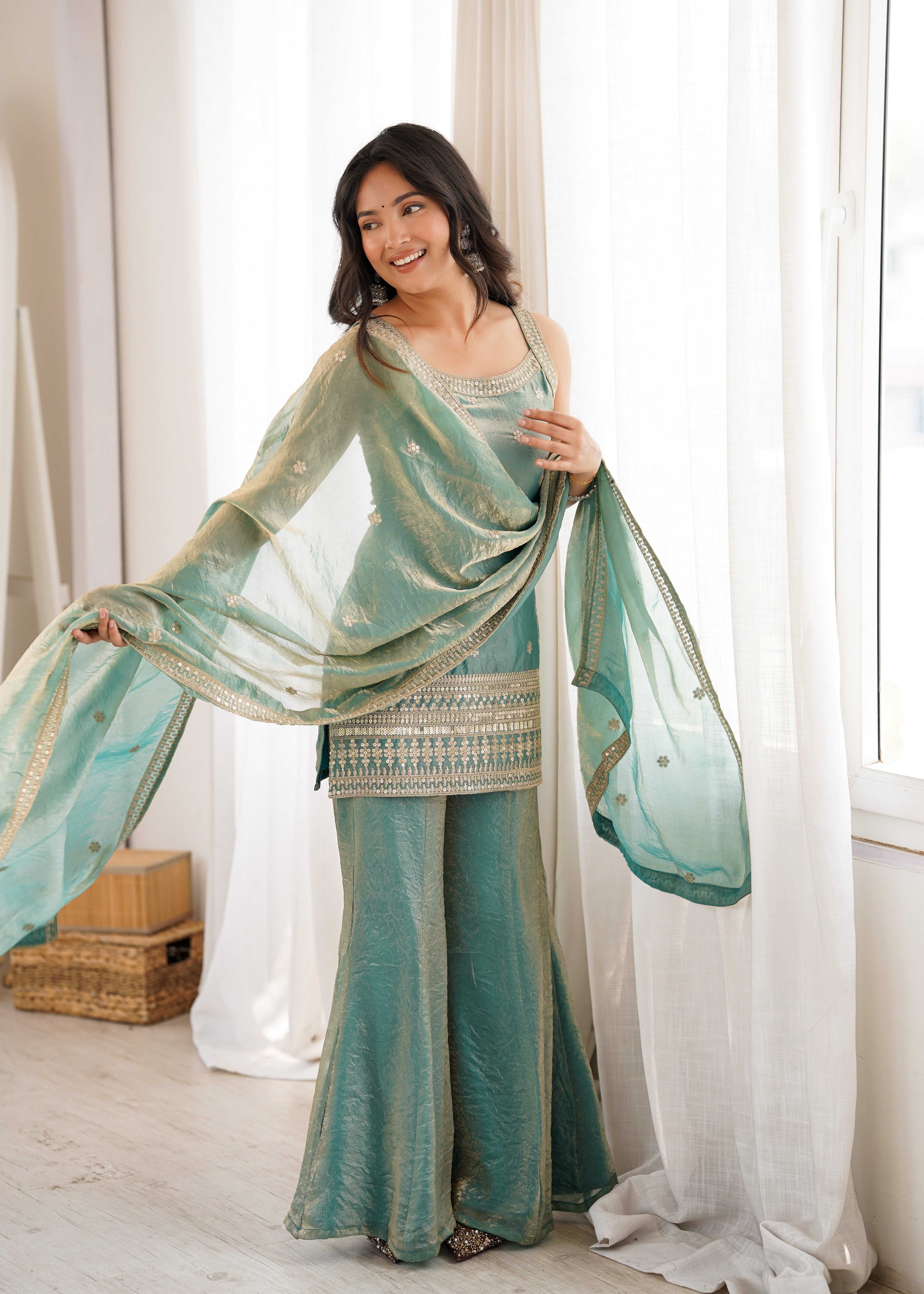 Sea Green Silk Kurta Set with Dupatta ClothsVilla