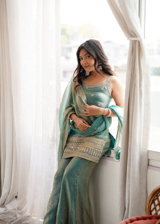Sea Green Silk Kurta Set with Dupatta ClothsVilla